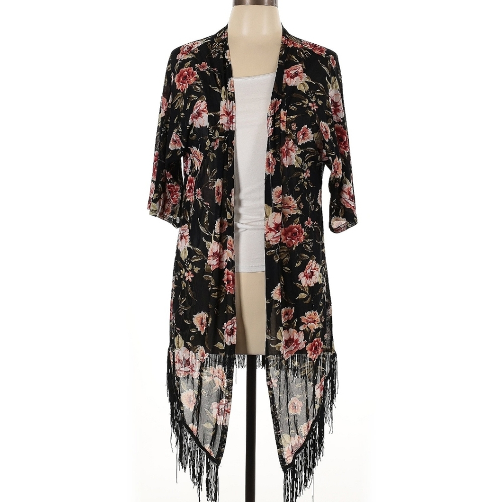EMBER Floral Black Kimono Sz L
